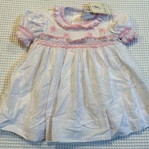 Brother & Sissy NWT Pima Cotton Swiss Dot White and Pink Embroidered Dress 6m.